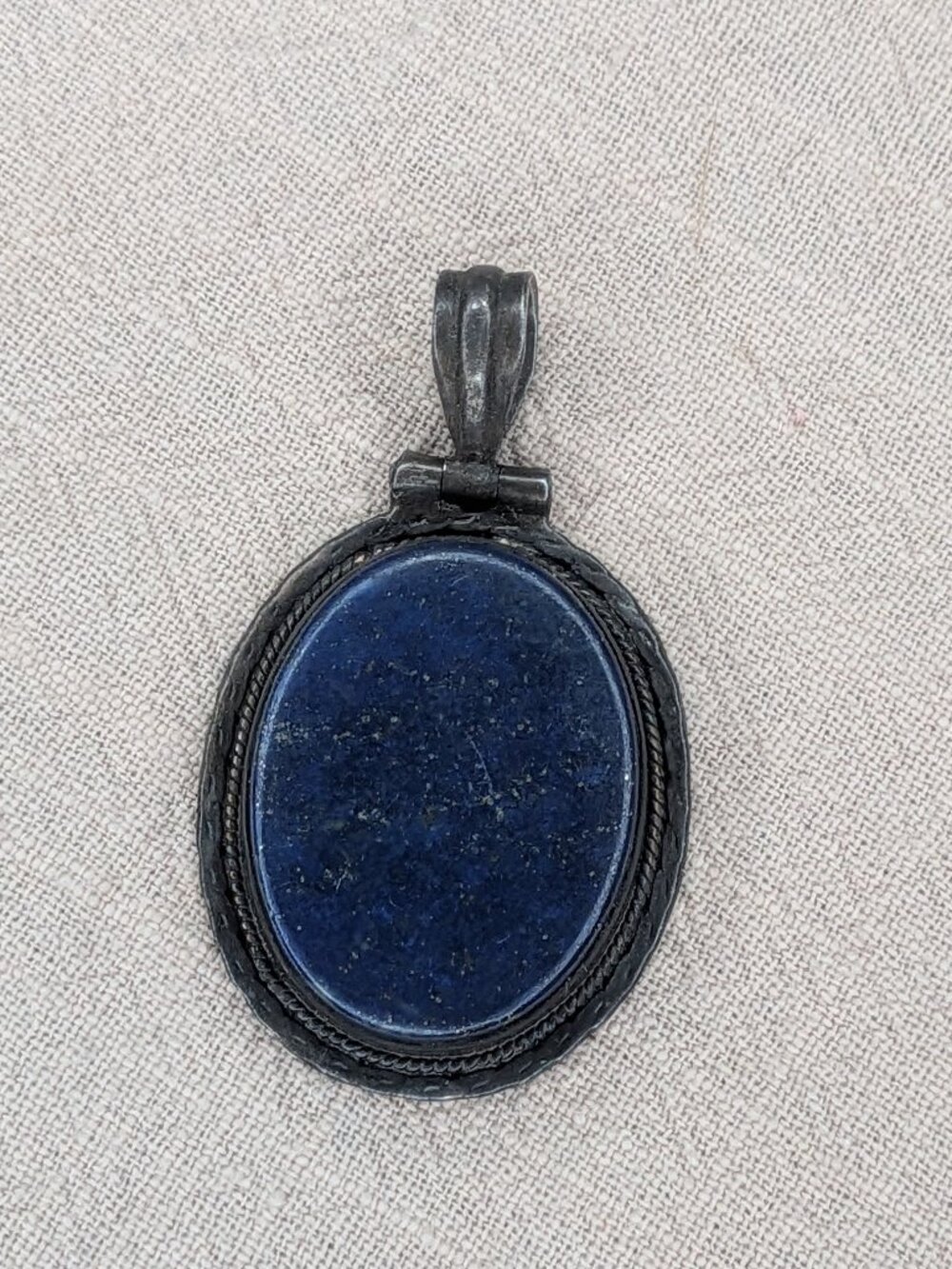 Vintage 925 Sterling Silver Lapis Lazuli Oval Pendant Artisan Boho